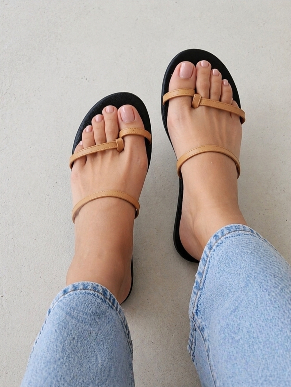 Vtg Rare Dries Van Noten Black Footbed Tan Strap Minimal Slide Sandals Size 38